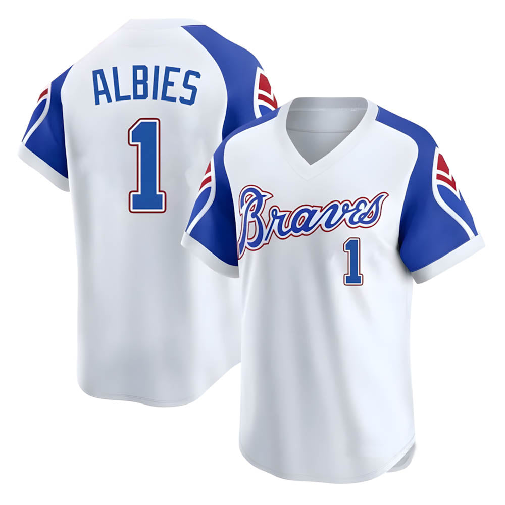 Johmsee A.Braves #1 Ozzie Albies Player White Limited Throwback Cooperstown Collection Stitched Jerseys