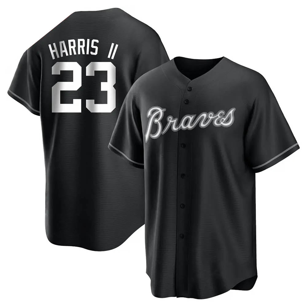 Johmsee A.Braves #23 Michael Harris II player Black&White Replica Stitched Jerseys