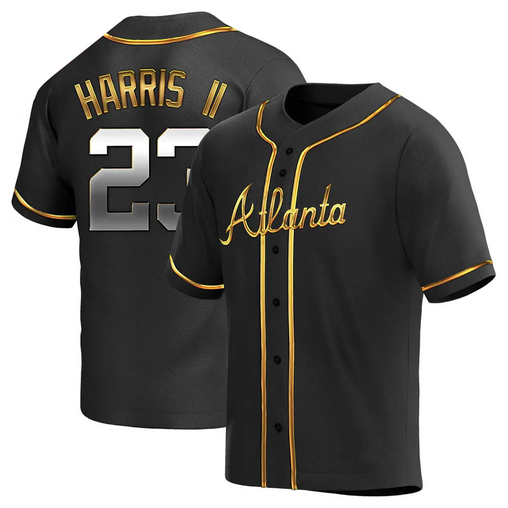 Johmsee A.Braves #23 Michael Harris II player Gold Replica Black en Alternate Stitched Jerseys