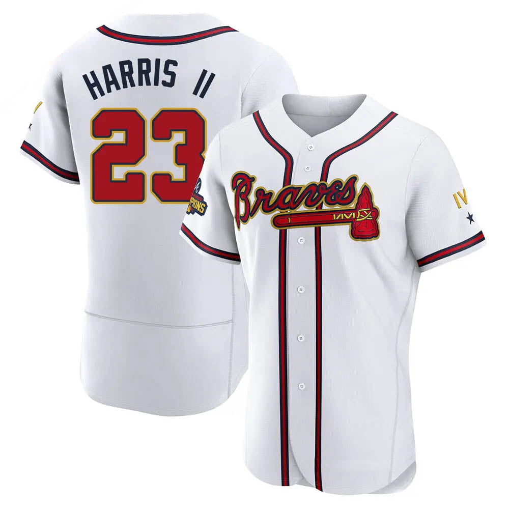 Johmsee A.Braves #23 Michael Harris II player White&Gold Authentic Program Stitched Jerseys