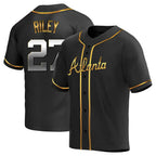 Johmsee A.Braves #27 Austin Riley Player Black&Gold Replica en Alternate Stitched Jerseys