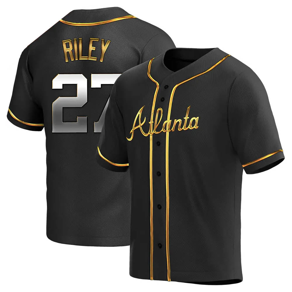 Johmsee A.Braves #27 Austin Riley Player Black&Gold Replica en Alternate Stitched Jerseys