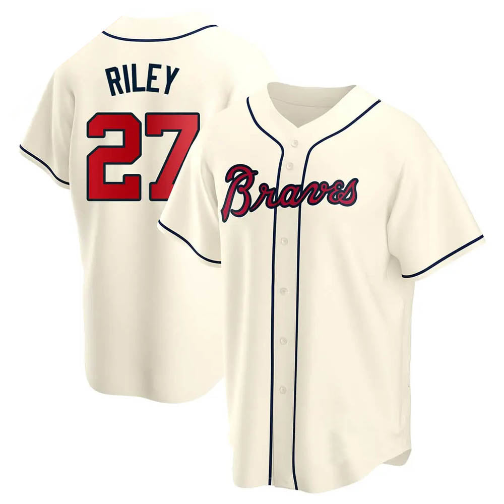 Johmsee A.Braves #27 Austin Riley Player Cream Replica Alternate Stitched Jerseys
