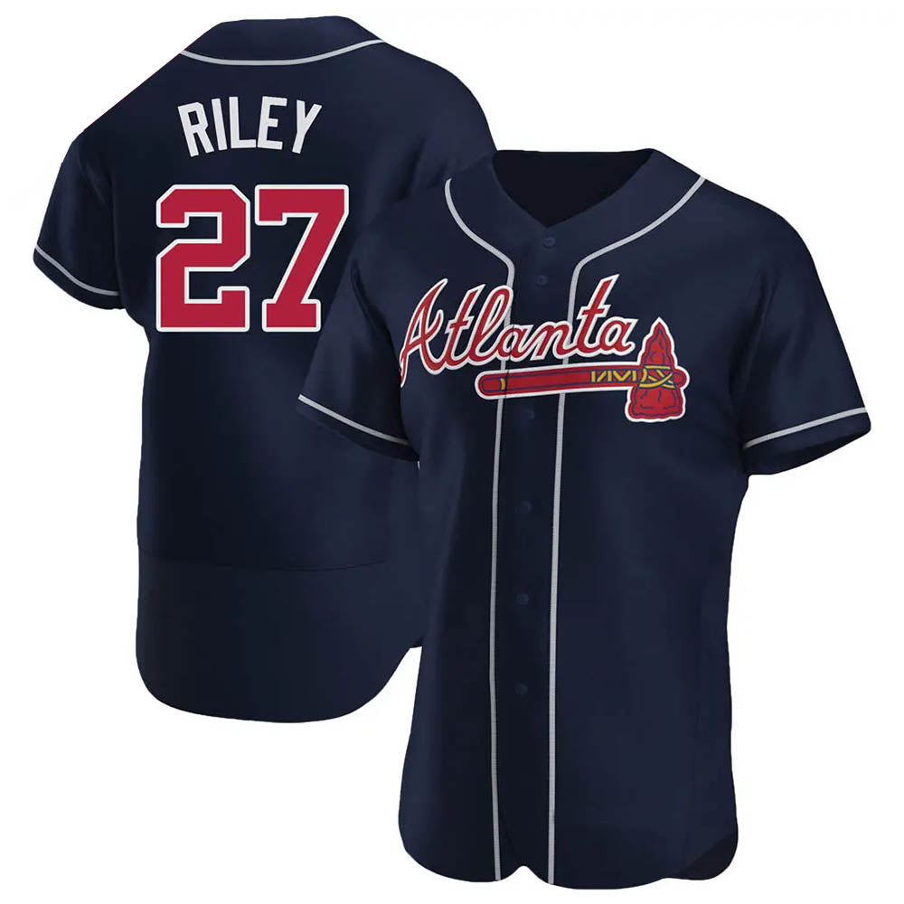 Johmsee A.Braves #27 Austin Riley Player Navy Authentic Alternate Stitched Jerseys