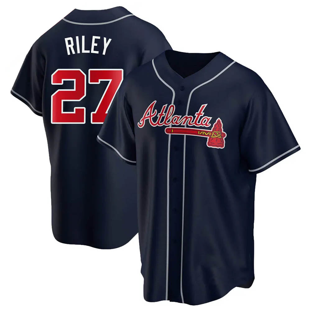 Johmsee A.Braves #27 Austin Riley Player Navy Replica Alternate Stitched Jerseys
