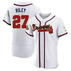 Johmsee A.Braves #27 Austin Riley Player White&Gold Authentic Program Stitched Jerseys