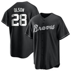Johmsee A.Braves #28 Matt Olson Player Black&White Replica Stitched Jerseys