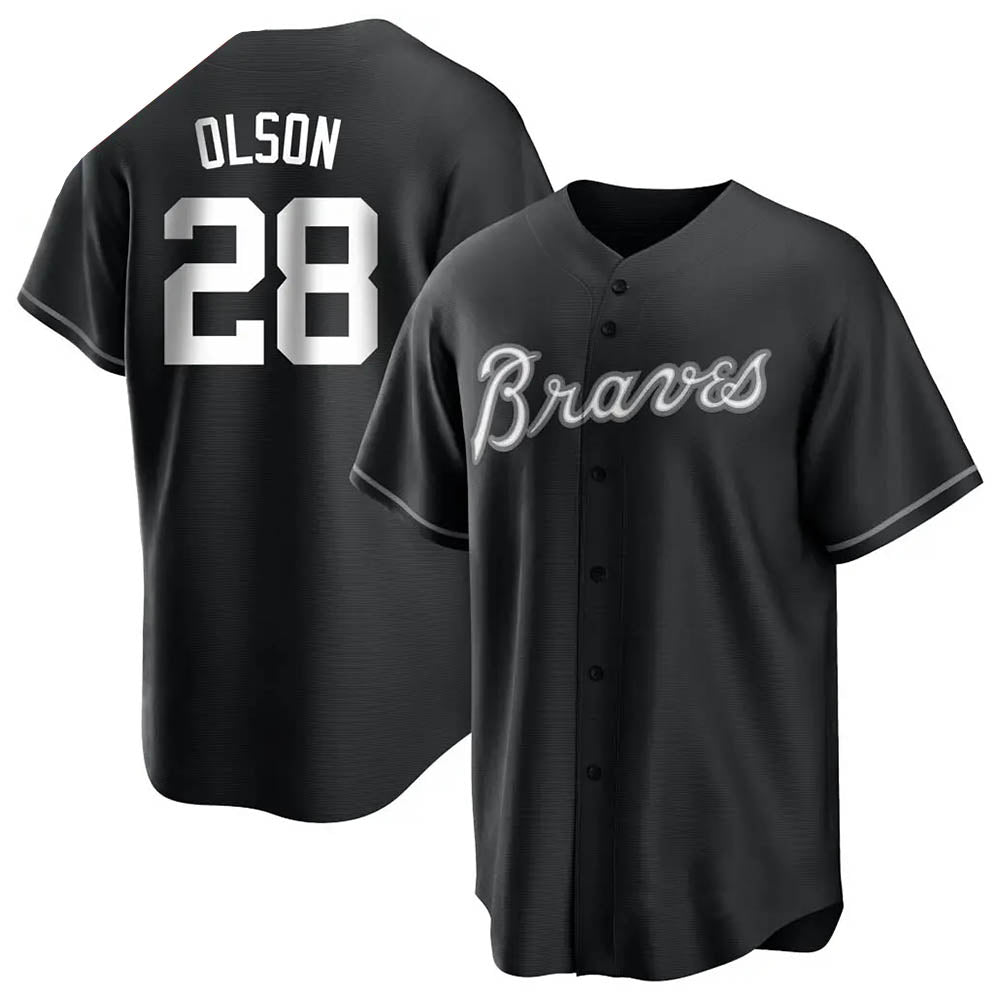 Johmsee A.Braves #28 Matt Olson Player Black&White Replica Stitched Jerseys