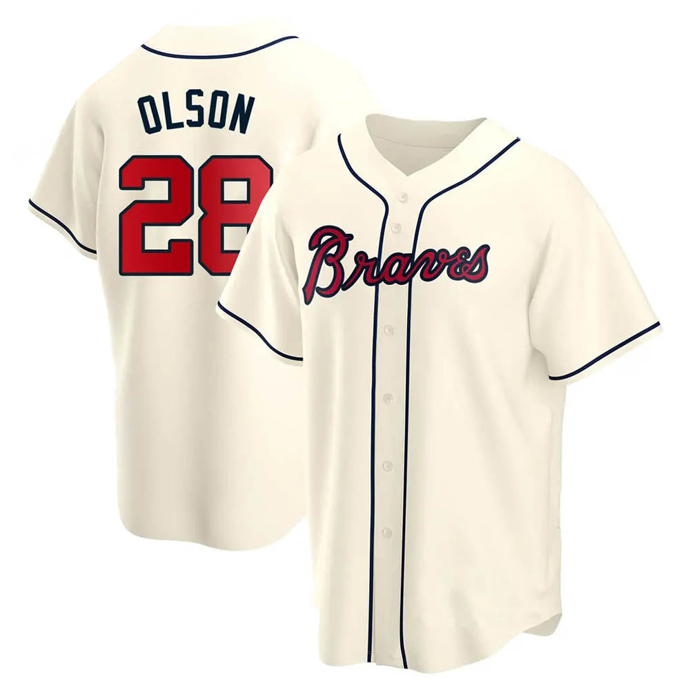 Johmsee A.Braves #28 Matt Olson Player Cream Replica Alternate Stitched Jerseys