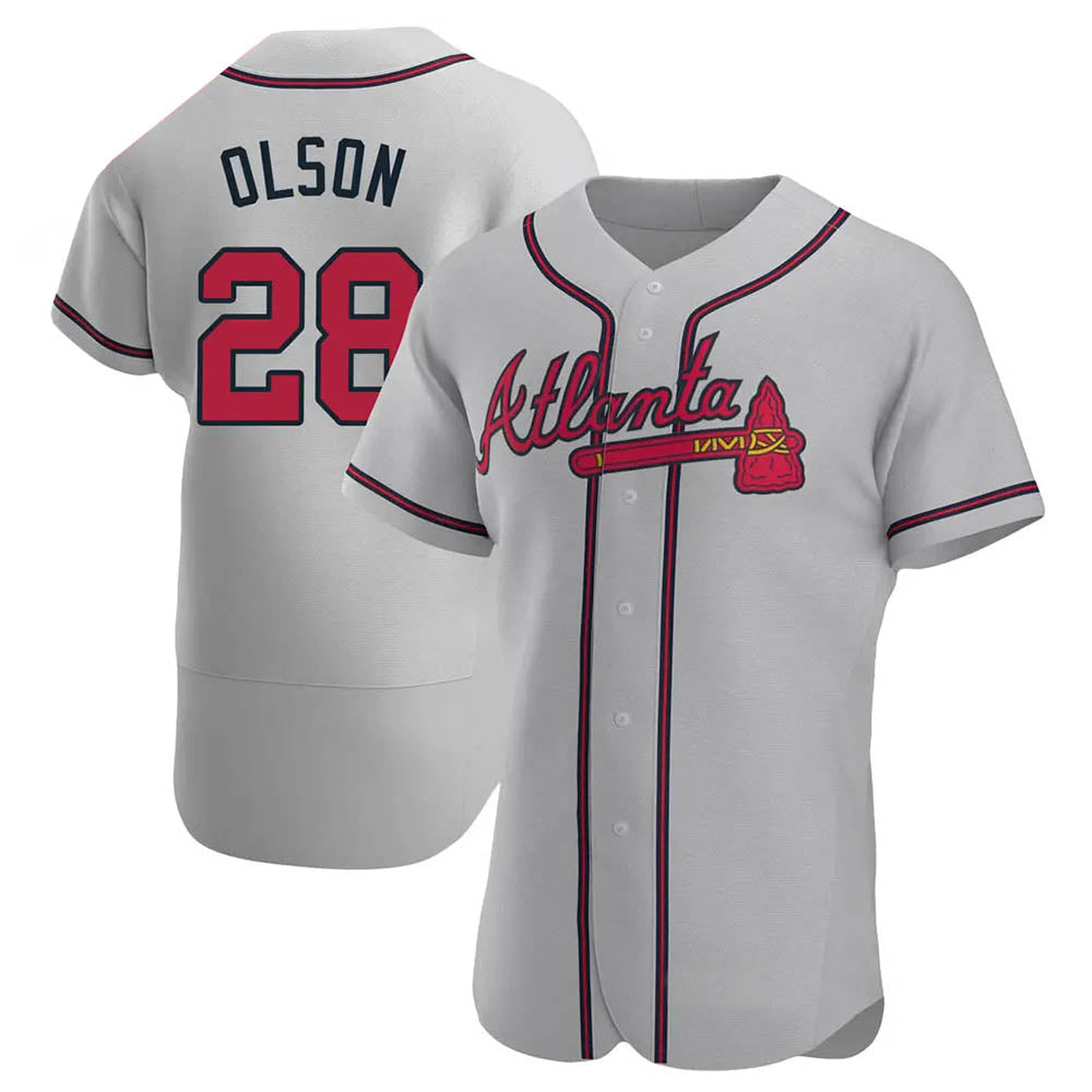 Johmsee A.Braves #28 Matt Olson Player Gray Authentic Road Stitched Jerseys
