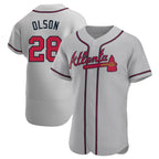 Johmsee A.Braves #28 Matt Olson Player Gray Authentic Road Stitched Jerseys