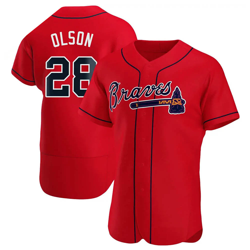 Johmsee A.Braves #28 Matt Olson Player Red Authentic Alternate Stitched Jerseys
