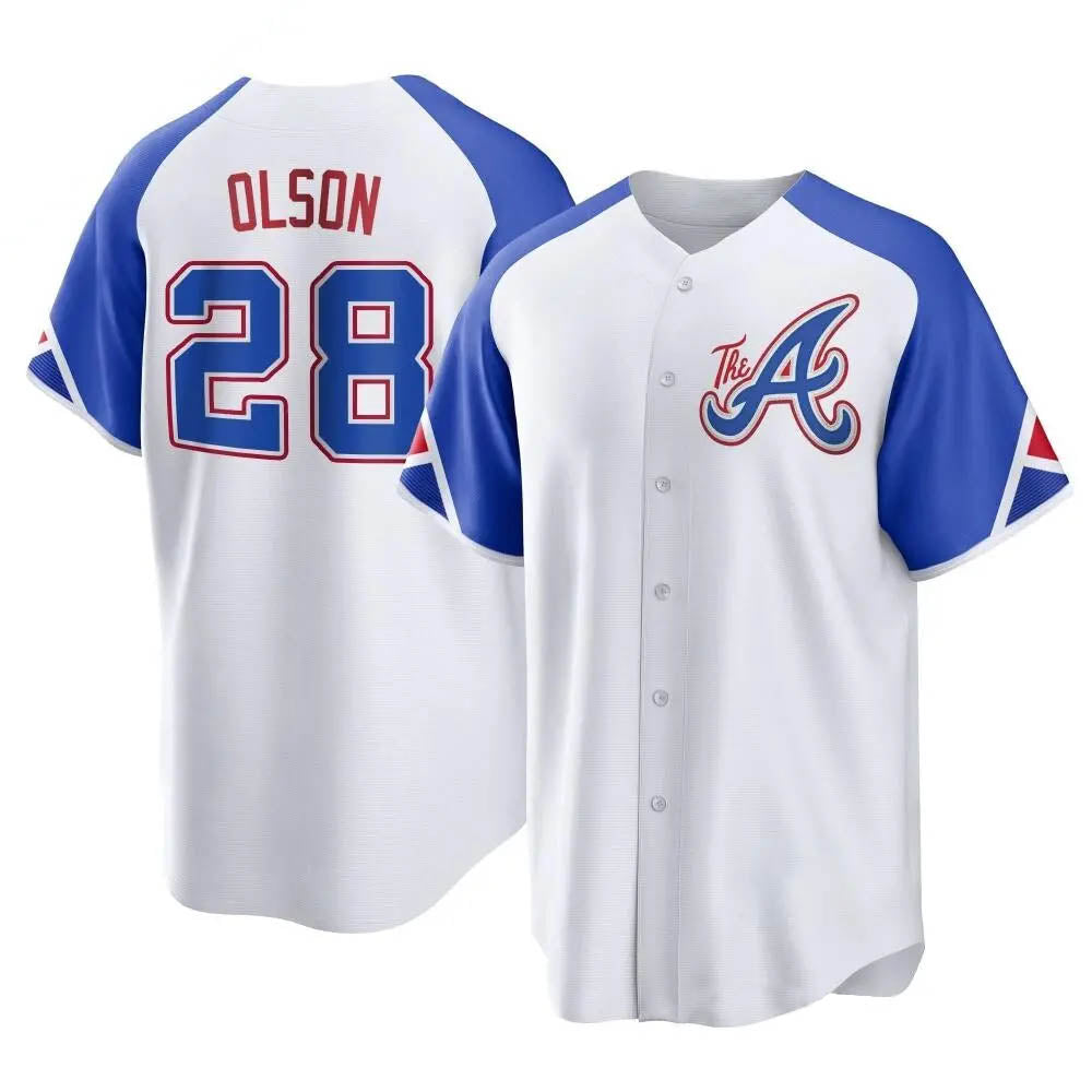 Johmsee A.Braves #28 Matt Olson Player White Replica City Connect Stitched Jerseys