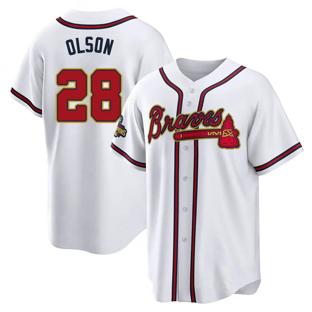 Johmsee A.Braves #28 Matt Olson Player White&Gold Replica Program Stitched Jerseys