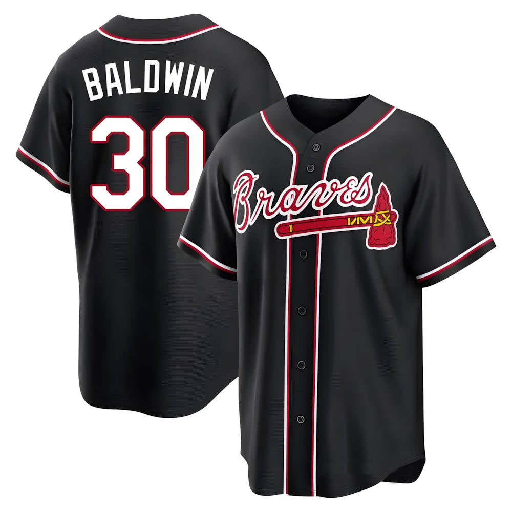 Johmsee A.Braves #30 Drake Baldwin player Black Replica Fashion Out Stitched Jerseys