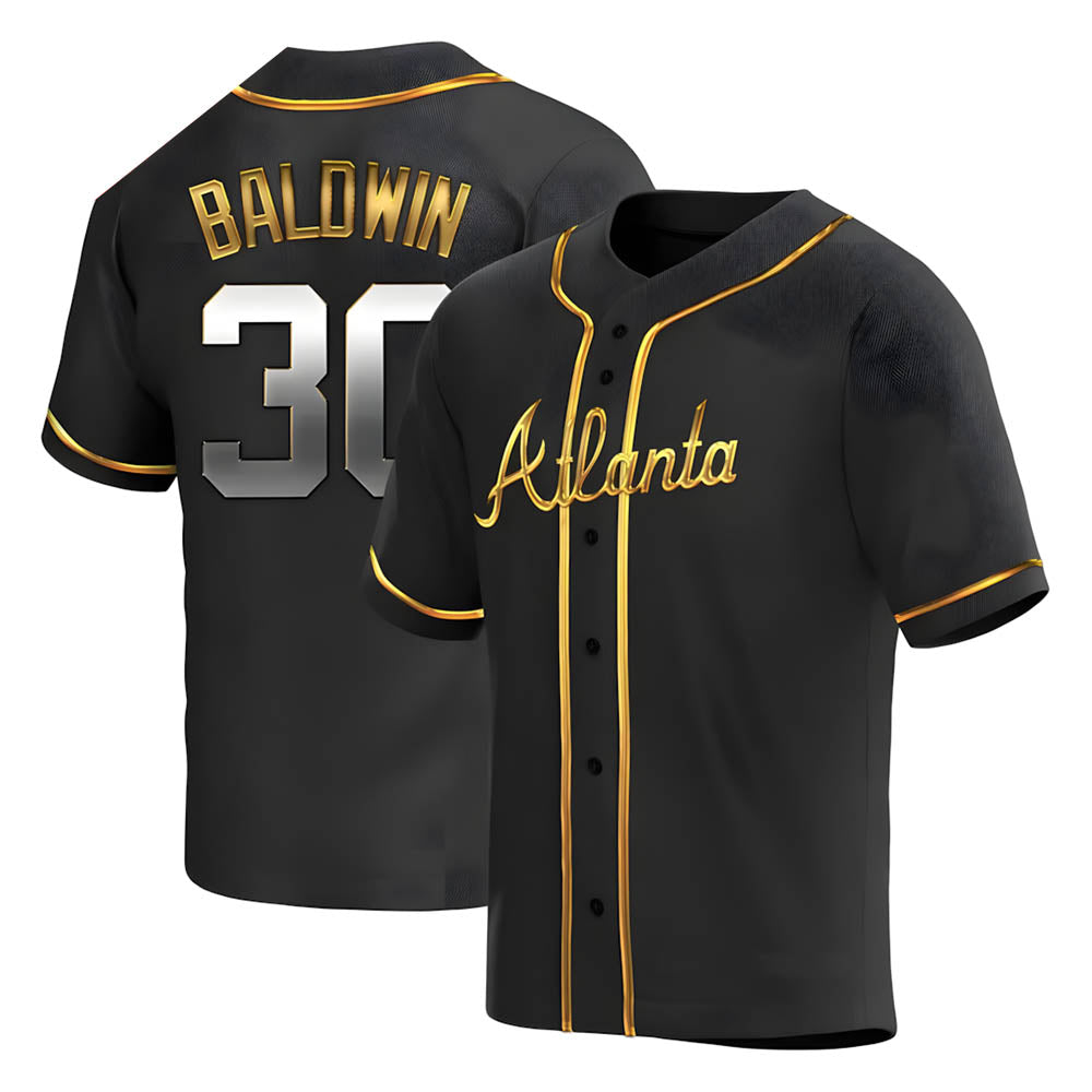 Johmsee A.Braves #30 Drake Baldwin player Gold Replica Black en Alternate Stitched Jerseys