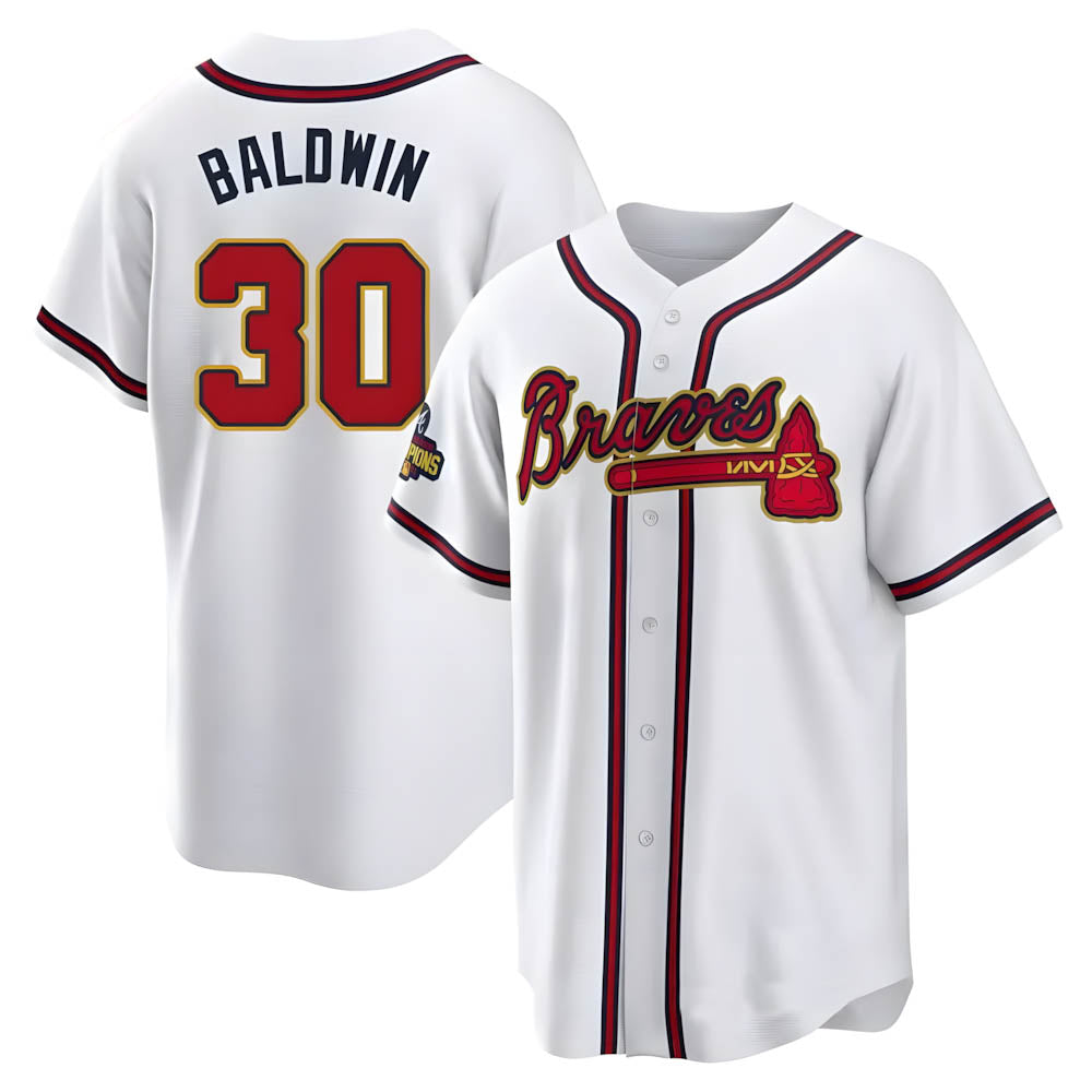 Johmsee A.Braves #30 Drake Baldwin player Gold Replica White Program Stitched Jerseys