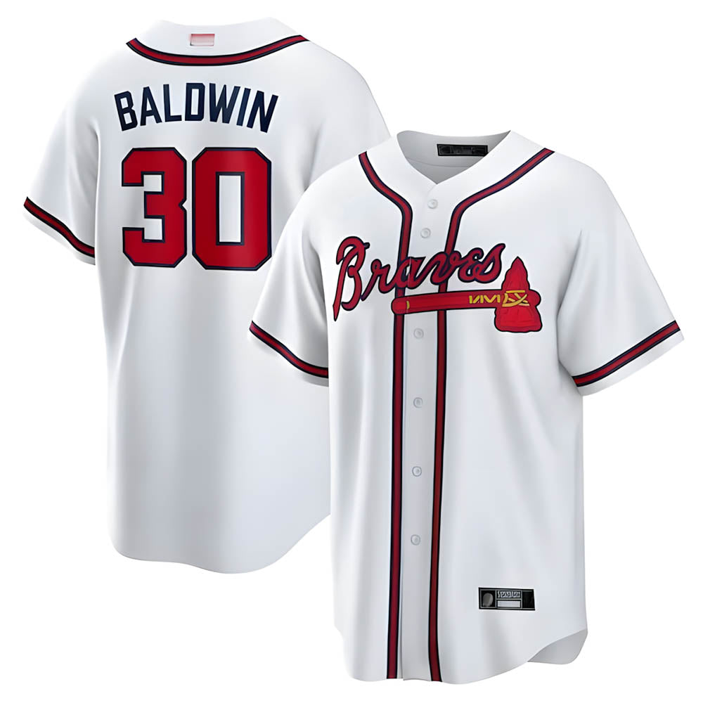 Johmsee A.Braves #30 Drake Baldwin player White Home Replica Stitched Jerseys