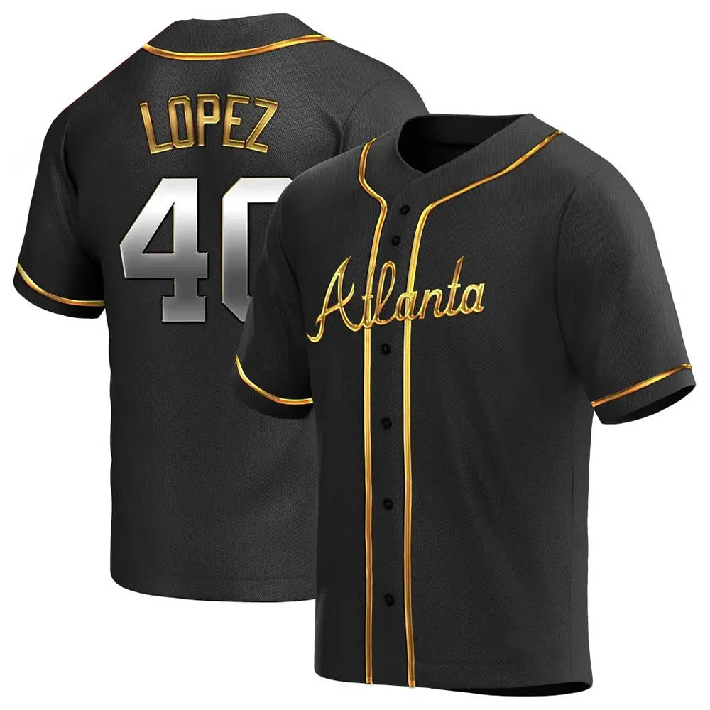 Johmsee A.Braves #40 Reynaldo Lopez player Black & Gold Replica en Alternate Stitched Jerseys