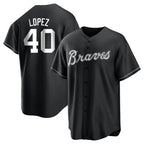 Johmsee A.Braves #40 Reynaldo Lopez player Black&White Replica Stitched Jerseys