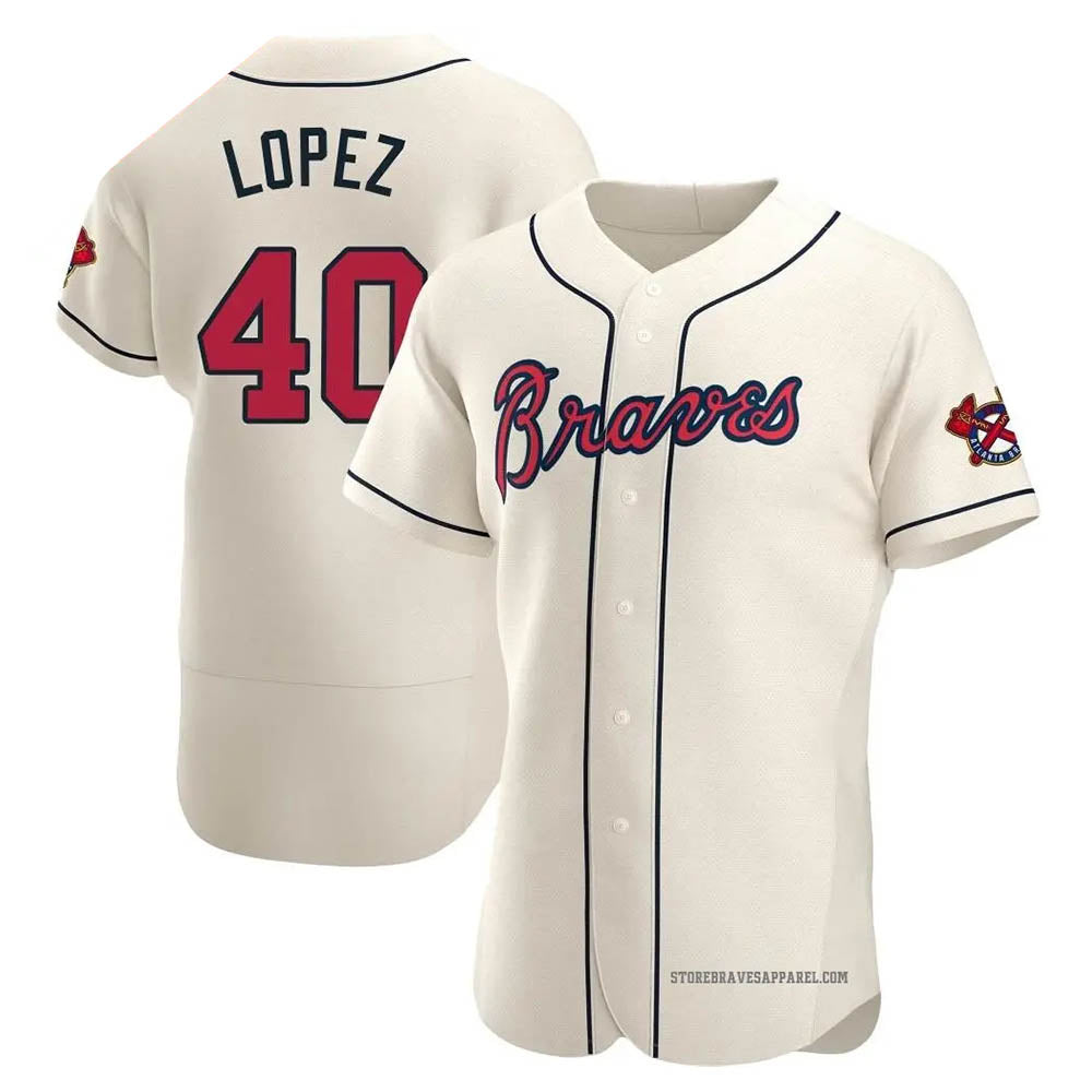 Johmsee A.Braves #40 Reynaldo Lopez player Cream Authentic Alternate Stitched Jerseys