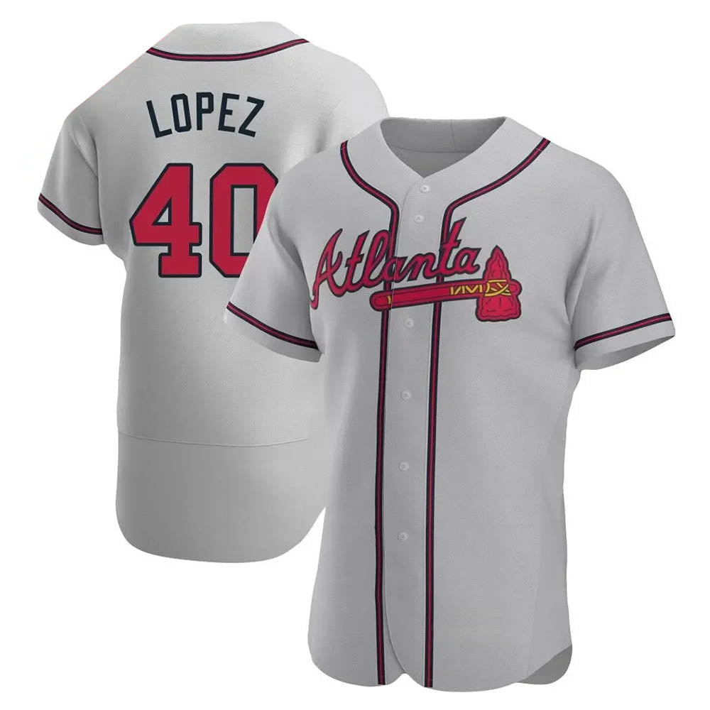 Johmsee A.Braves #40 Reynaldo Lopez player Gray Authentic Road Stitched Jerseys
