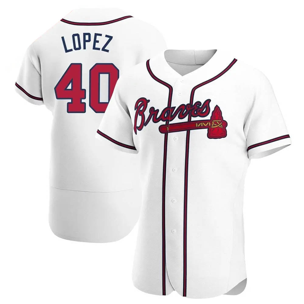 Johmsee A.Braves #40 Reynaldo Lopez player White Authentic Home Stitched Jerseys