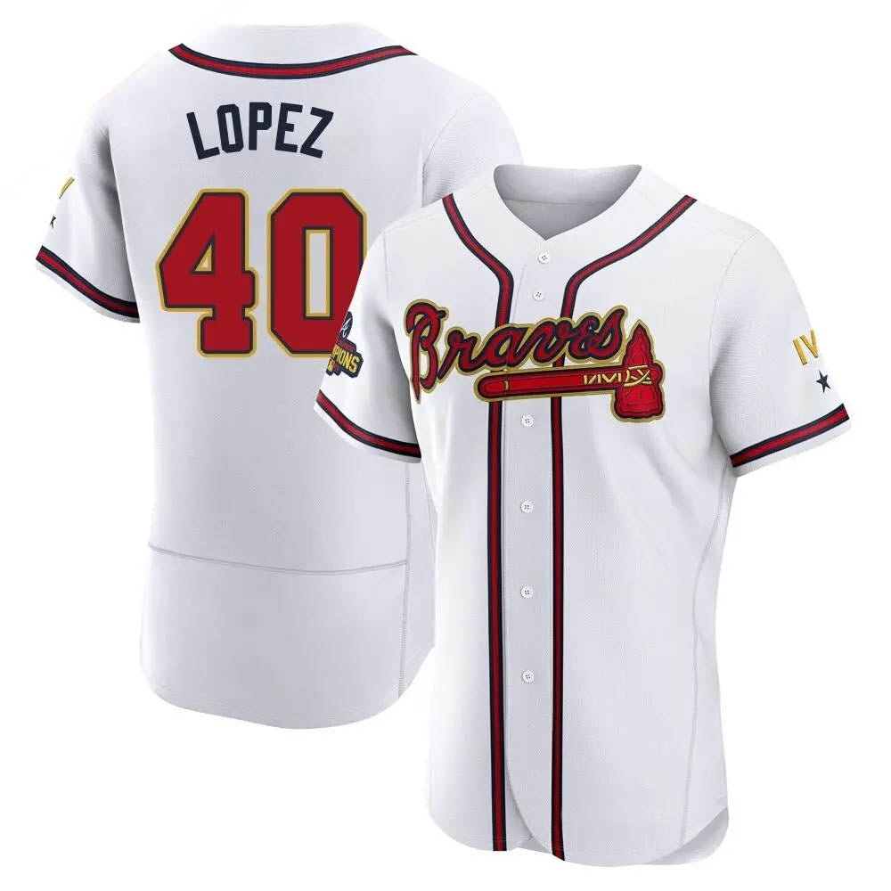 Johmsee A.Braves #40 Reynaldo Lopez player White&Gold Authentic Program Stitched Jerseys