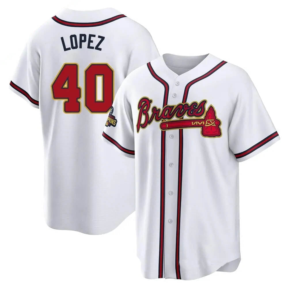 Johmsee A.Braves #40 Reynaldo Lopez player White&Gold Replica Program Stitched Jerseys