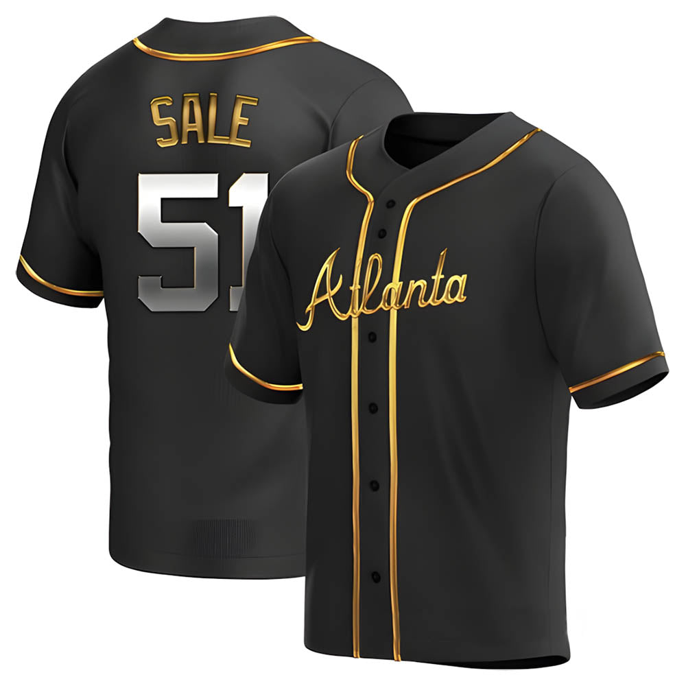 Johmsee A.Braves #51 Chris Sale Player Black Golden Alternate Replica Stitched Jerseys
