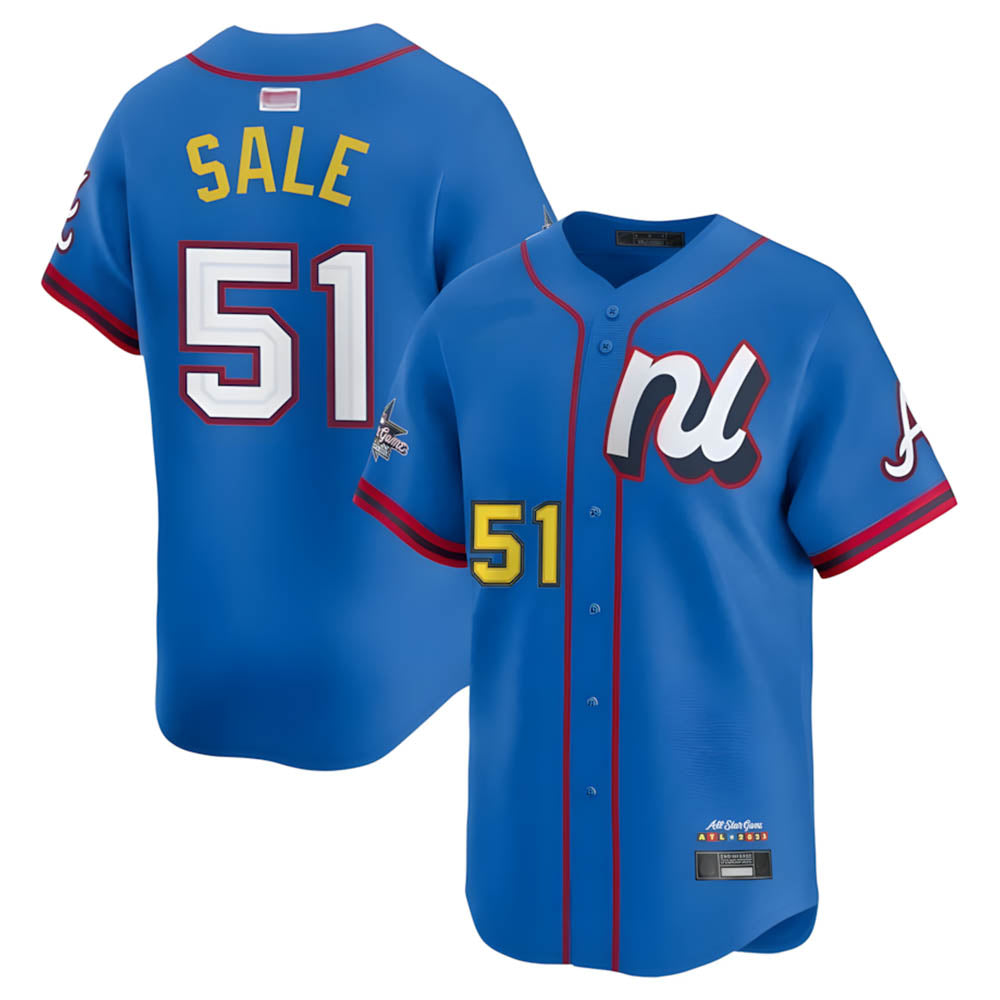Johmsee A.Braves #51 Chris Sale Player Blue National League Limited Stitched Jerseys