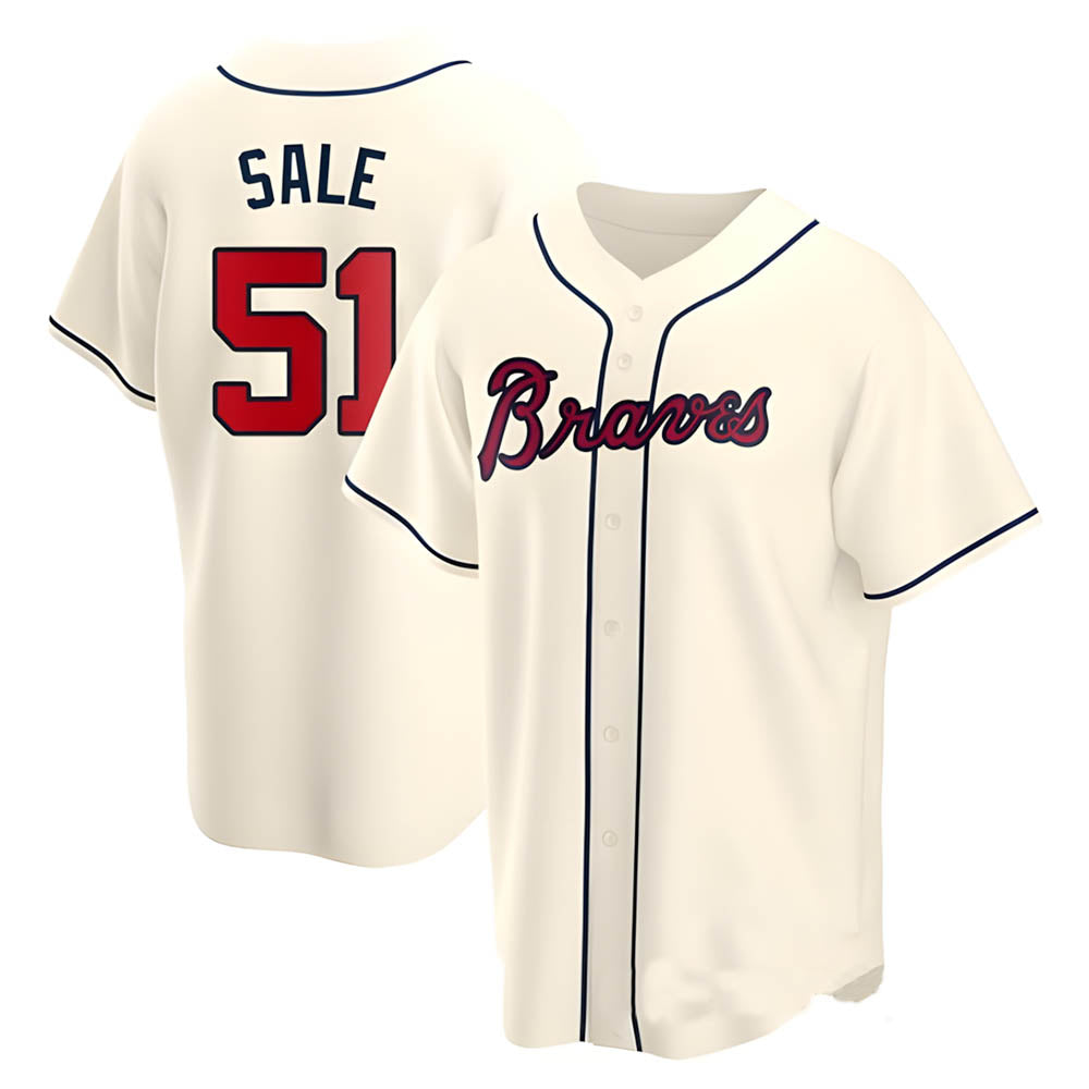 Johmsee A.Braves #51 Chris Sale Player Cream Alternate Replica Stitched Jerseys