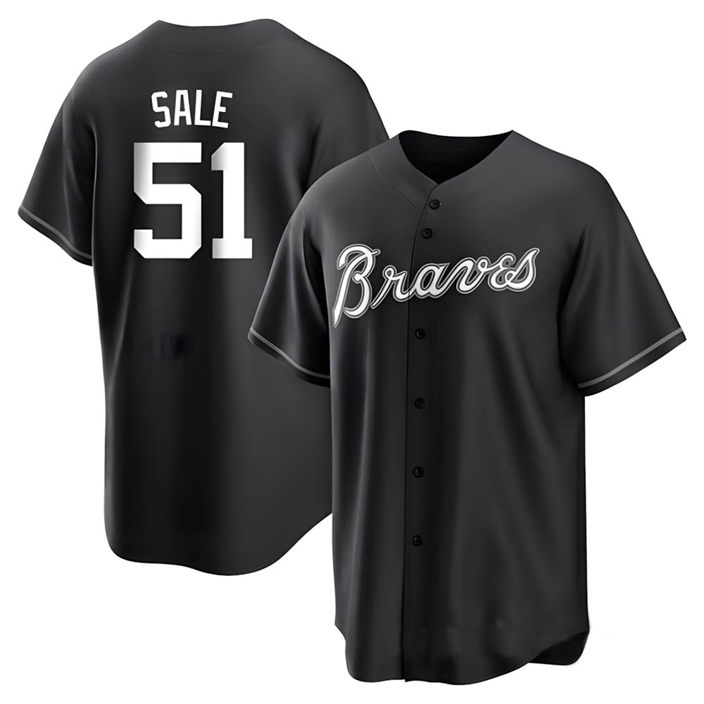 Johmsee A.Braves #51 Chris Sale Player White&Black Replica Stitched Jerseys