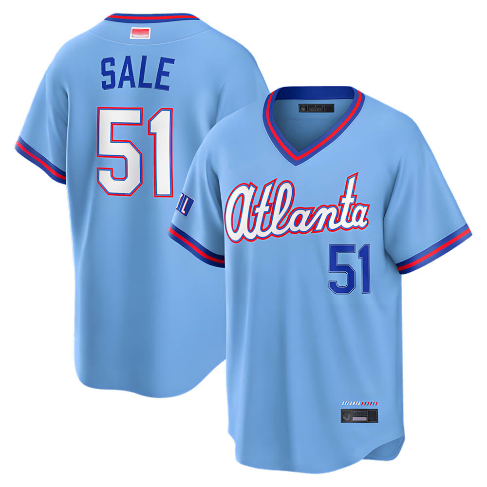 Johmsee A.Braves #51 Chris Sale Player Powder Blue 2026 City Connect T shirt Stitched Jerseys