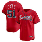 Johmsee A.Braves #51 Chris Sale Player Red Alternate Limited Stitched Jerseys