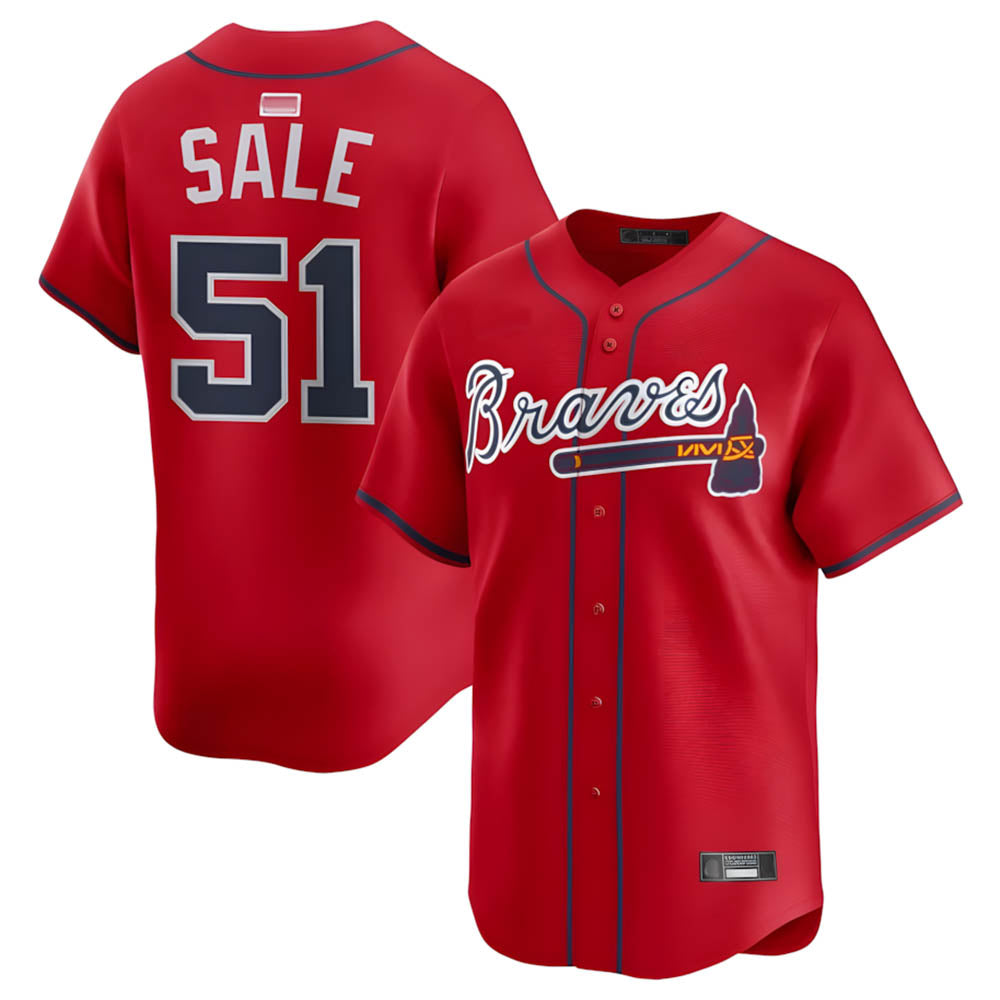 Johmsee A.Braves #51 Chris Sale Player Red Alternate Limited Stitched Jerseys