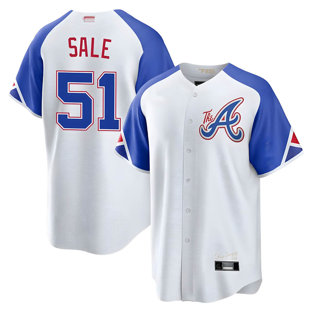 Johmsee A.Braves #51 Chris Sale Player White City Connect Limited Stitched Jerseys