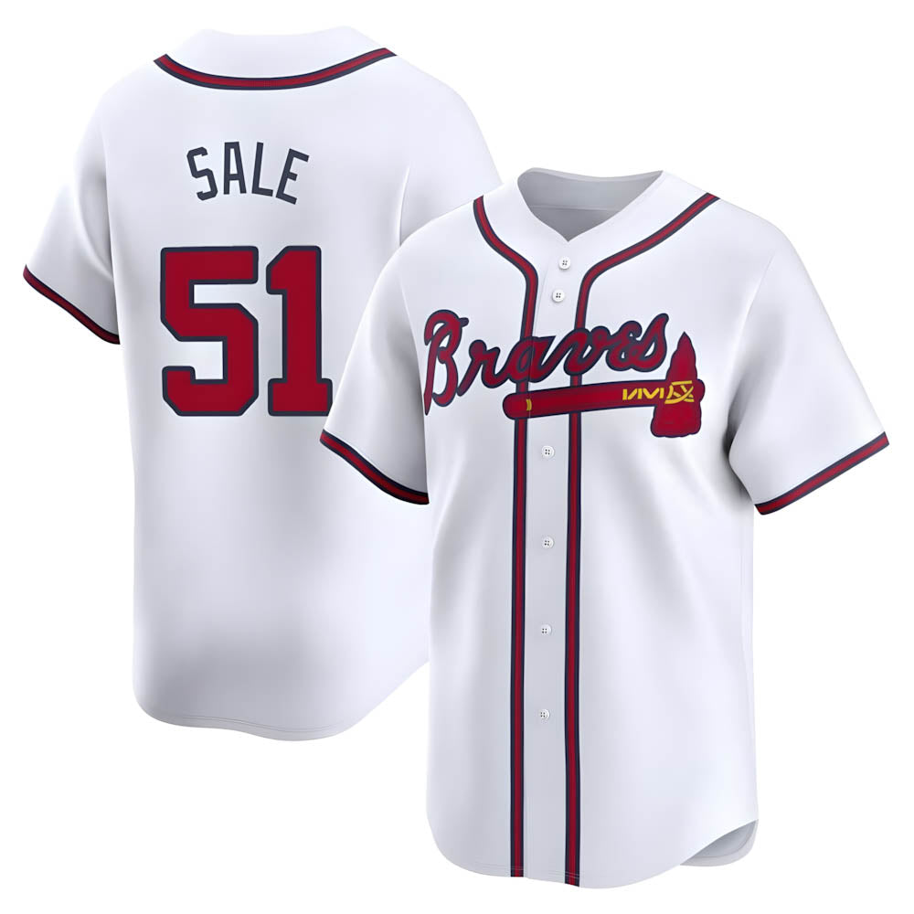 Johmsee A.Braves #51 Chris Sale Player White Limited Home Stitched Jerseys