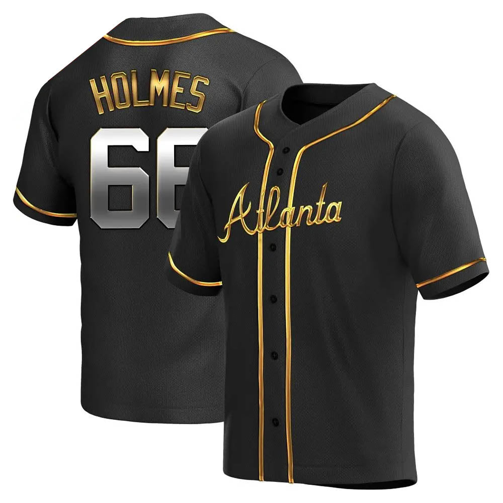 Johmsee A.Braves #66 Grant Holmes Player Black&Gold Replica en Alternate Stitched Jerseys