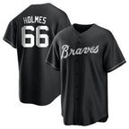 Johmsee A.Braves #66 Grant Holmes Player Black&White Replica Stitched Jerseys