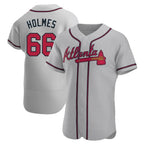Johmsee A.Braves #66 Grant Holmes Player Gray Authentic Road Stitched Jerseys