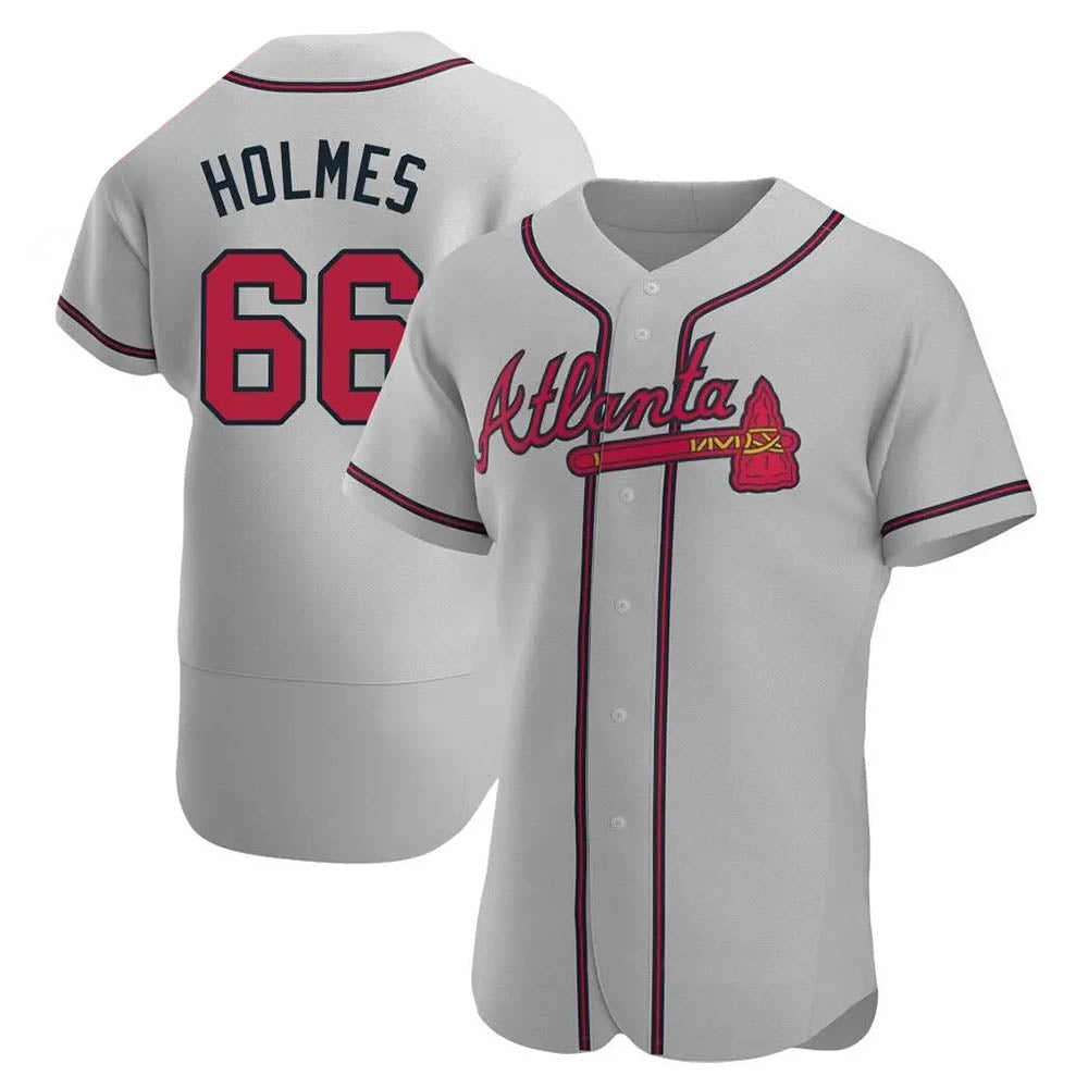 Johmsee A.Braves #66 Grant Holmes Player Gray Authentic Road Stitched Jerseys