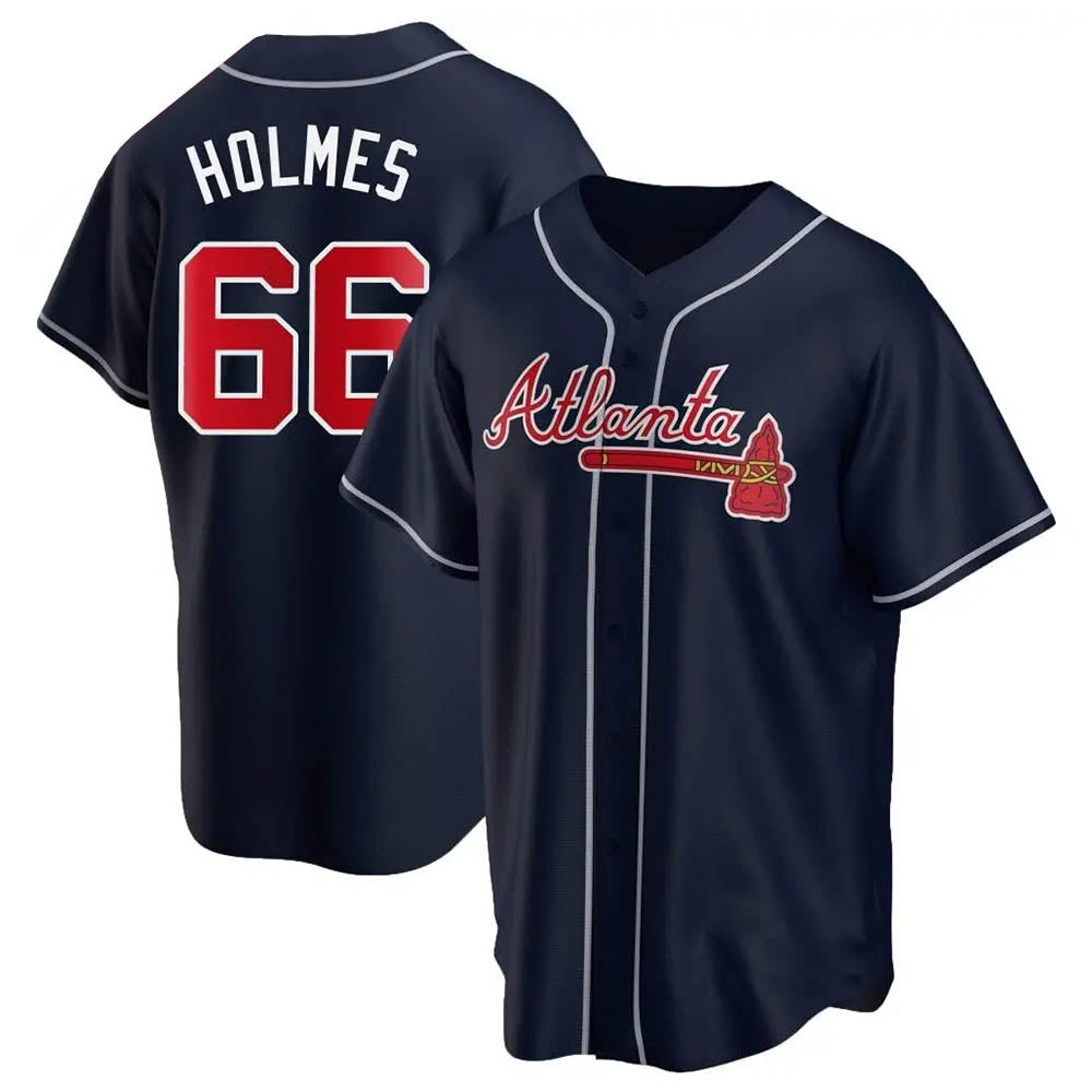 Johmsee A.Braves #66 Grant Holmes Player Navy Replica Alternate Stitched Jerseys