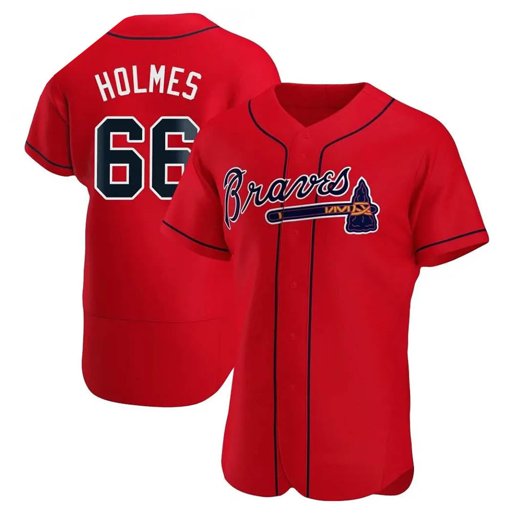 Johmsee A.Braves #66 Grant Holmes Player Red Authentic Alternate Stitched Jerseys
