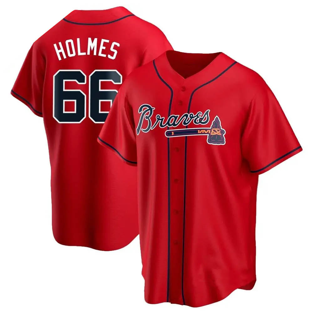 Johmsee A.Braves #66 Grant Holmes Player Red Replica Alternate Stitched Jerseys