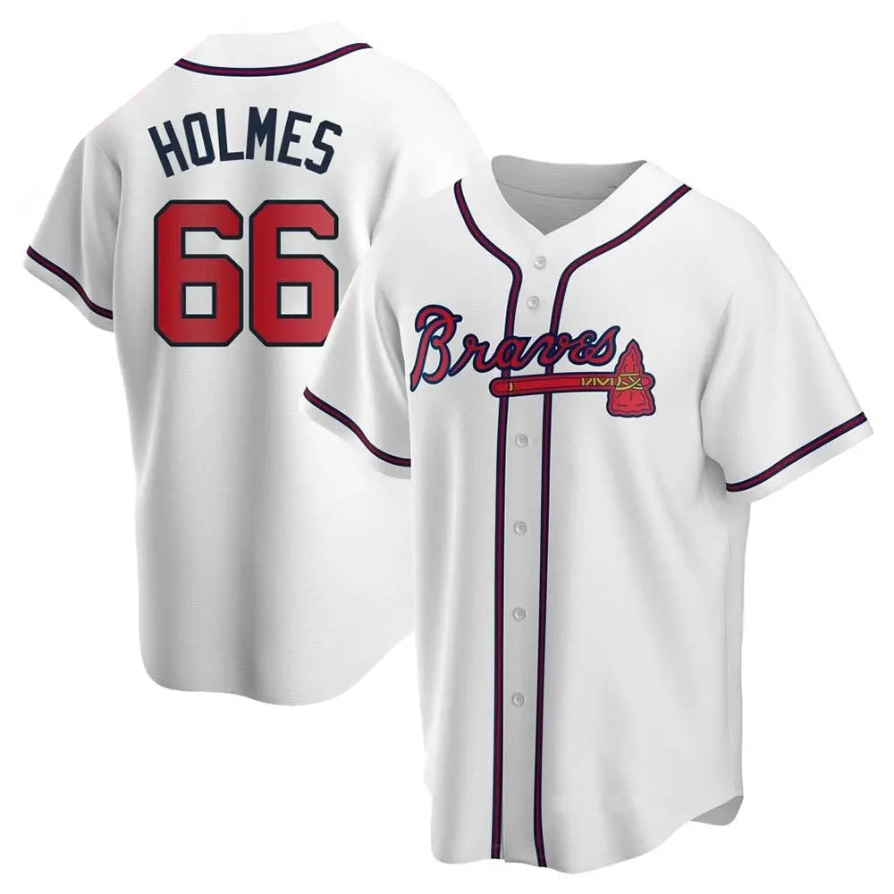 Johmsee A.Braves #66 Grant Holmes Player White Replica Home Stitched Jerseys