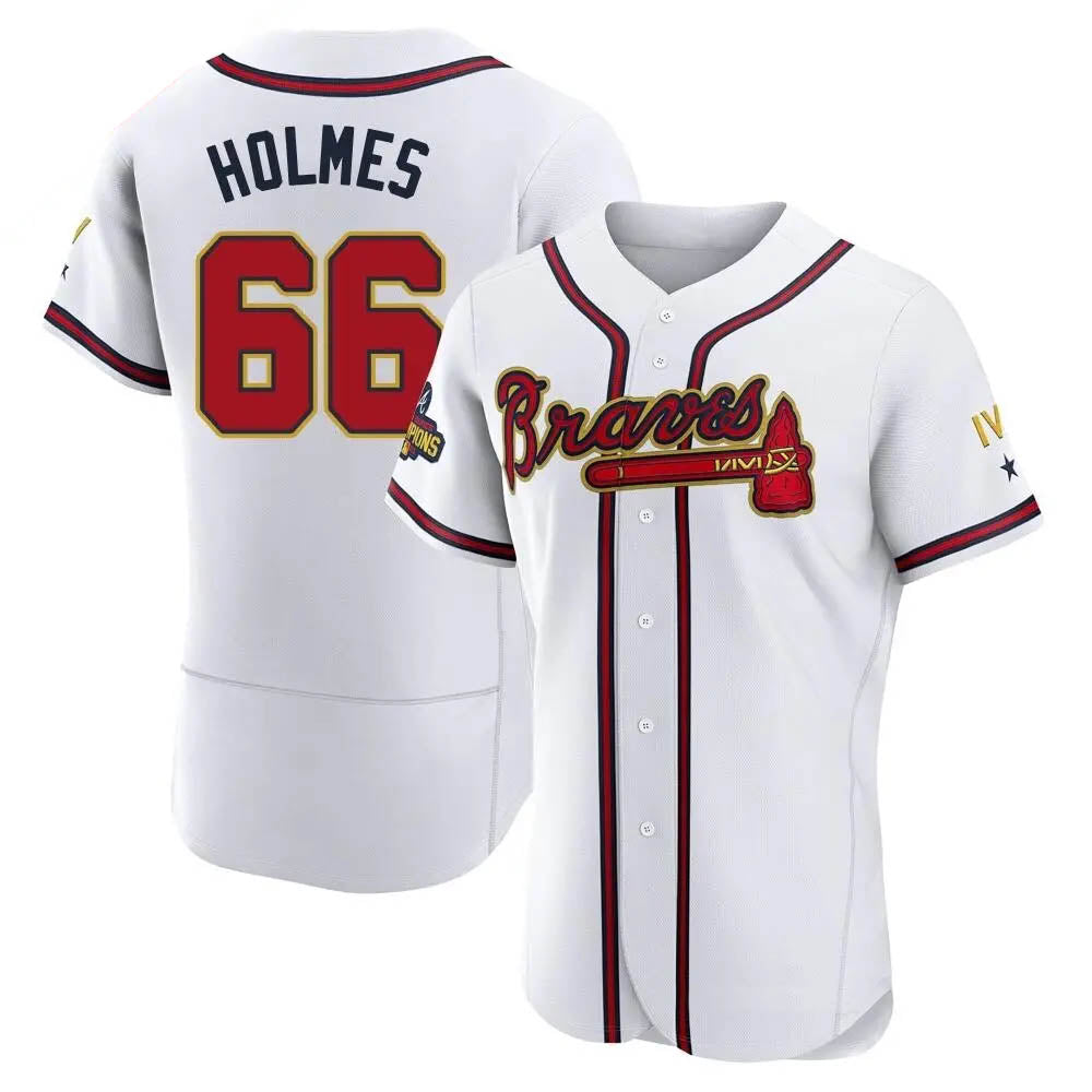 Johmsee A.Braves #66 Grant Holmes Player White&Gold Authentic Program Stitched Jerseys