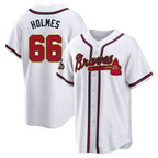 Johmsee A.Braves #66 Grant Holmes Player White&Gold Replica Program Stitched Jerseys