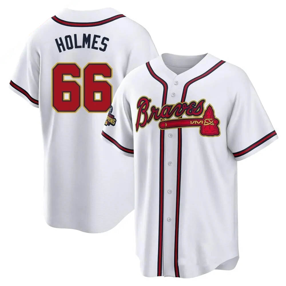 Johmsee A.Braves #66 Grant Holmes Player White&Gold Replica Program Stitched Jerseys