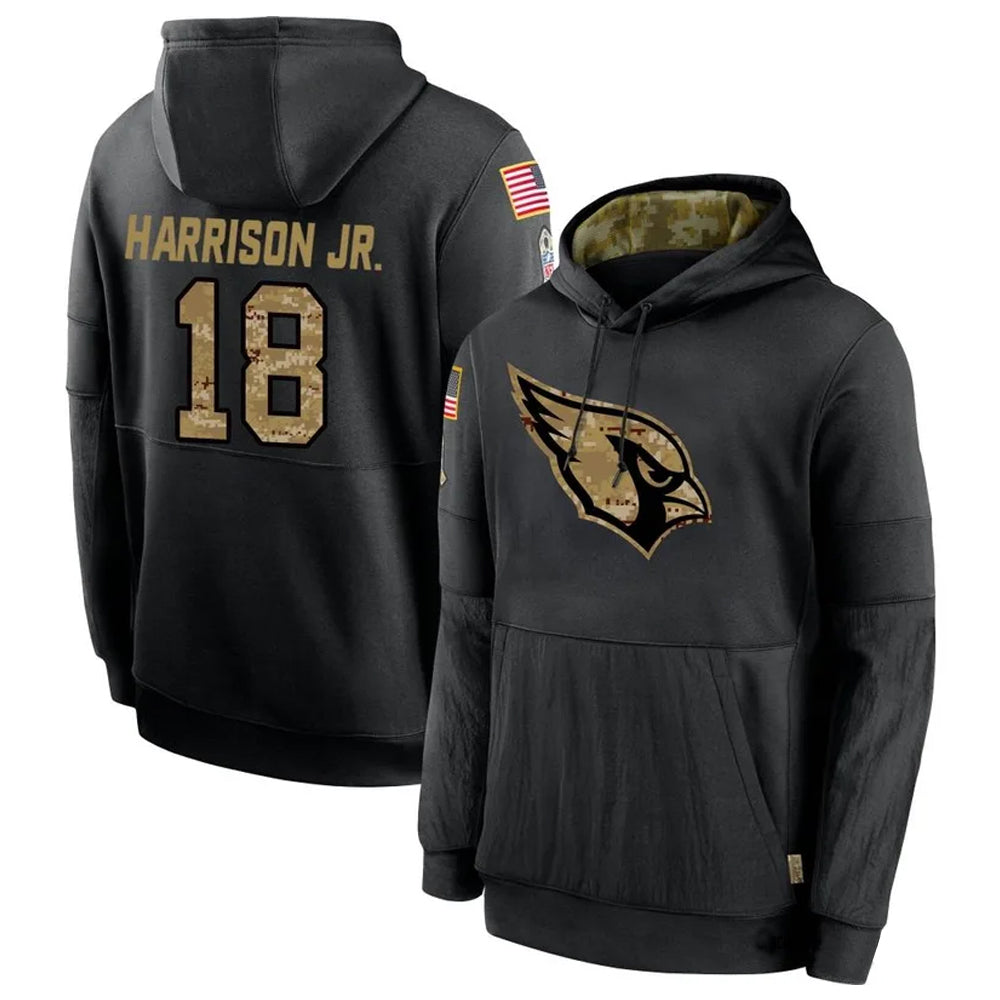 Johmsee A.Cardinals #18 Marvin Harrison Jr. Player Black Salute to Service Hoodies  Stitched Jerseys